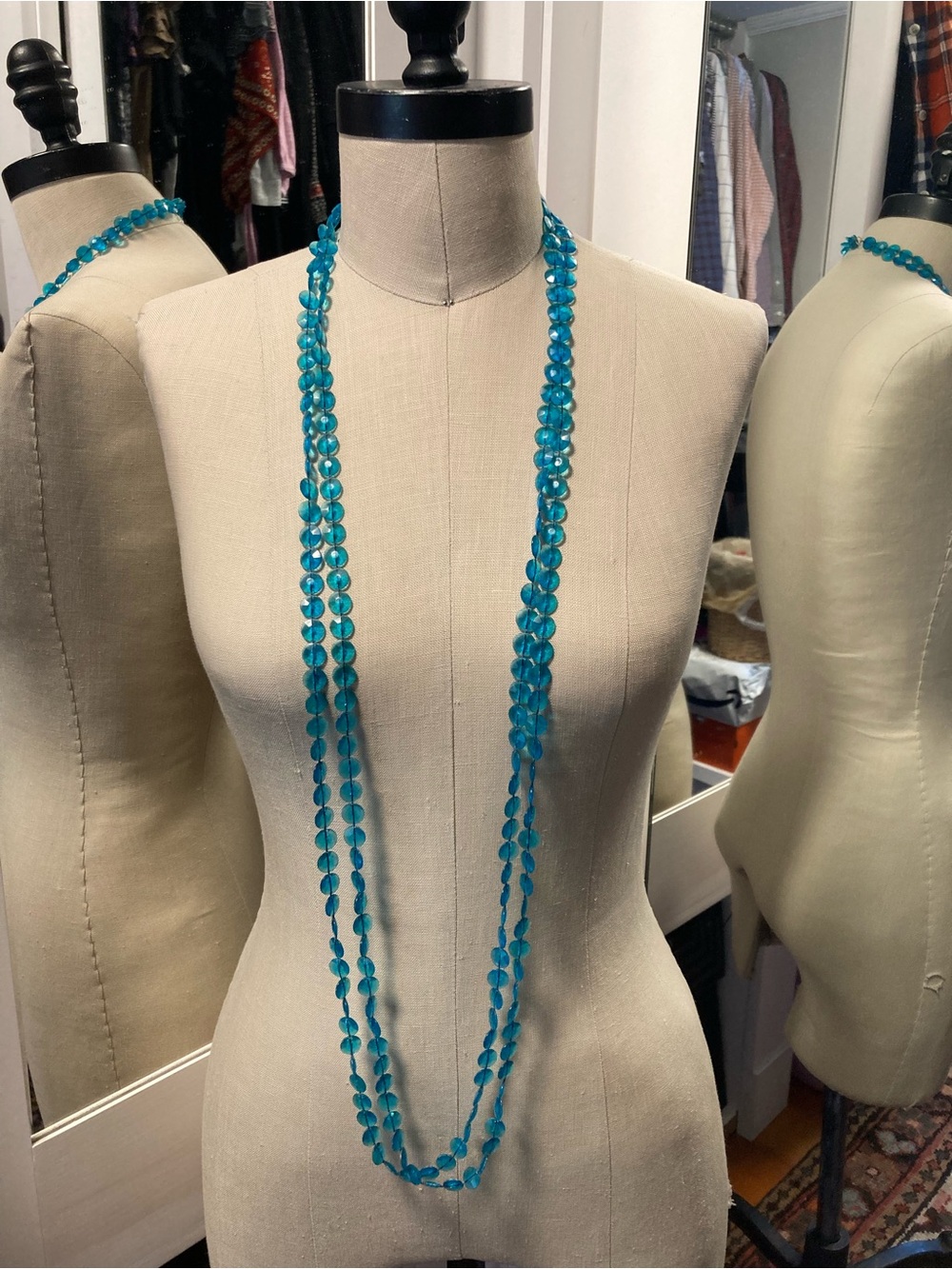 Long Teal Plastic Beaded Necklace